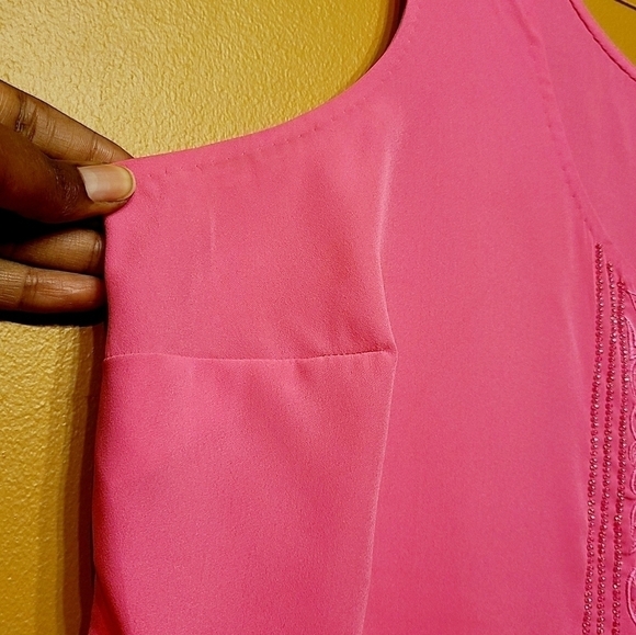 Eloquii | Hot Pink Embroidered Beaded Tank Blouse (Size 18/20) - Picture 3 of 15